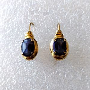 Kerissa faux gold dark and light blue stone earrings.